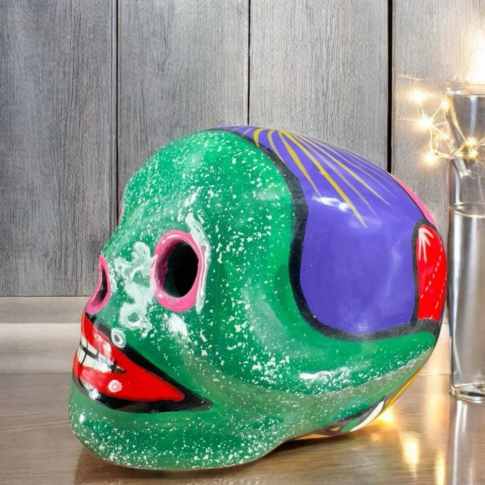 Mexican Pottery Day Of The Day‎ Skull Figurine Decor Hand Painted RedWare Figure